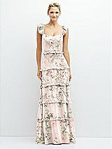 Front View Thumbnail - Blush Garden Tiered Chiffon Maxi A-line Dress with Convertible Ruffle Straps