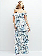 Alt View 1 Thumbnail - Cottage Rose Dusk Blue Tiered Chiffon Maxi A-line Dress with Convertible Ruffle Straps