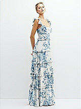 Side View Thumbnail - Cottage Rose Dusk Blue Tiered Chiffon Maxi A-line Dress with Convertible Ruffle Straps