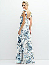 Rear View Thumbnail - Cottage Rose Dusk Blue Tiered Chiffon Maxi A-line Dress with Convertible Ruffle Straps