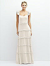 Front View Thumbnail - Ivory Tiered Chiffon Maxi A-line Dress with Convertible Ruffle Straps