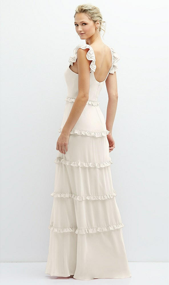 Back View - Ivory Tiered Chiffon Maxi A-line Dress with Convertible Ruffle Straps
