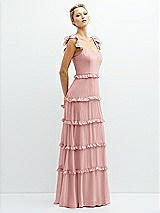 Side View Thumbnail - Rose Tiered Chiffon Maxi A-line Dress with Convertible Ruffle Straps