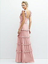 Rear View Thumbnail - Rose Tiered Chiffon Maxi A-line Dress with Convertible Ruffle Straps
