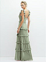 Rear View Thumbnail - Sage Tiered Chiffon Maxi A-line Dress with Convertible Ruffle Straps