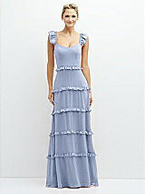 Front View Thumbnail - Sky Blue Tiered Chiffon Maxi A-line Dress with Convertible Ruffle Straps
