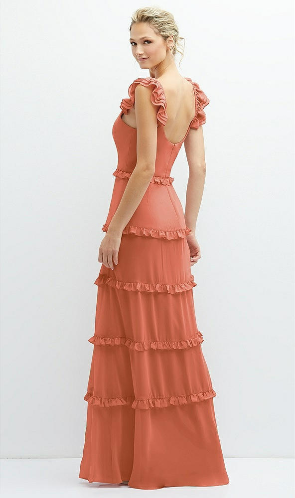 Back View - Terracotta Copper Tiered Chiffon Maxi A-line Dress with Convertible Ruffle Straps