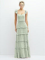 Front View Thumbnail - Vintage Primrose Sage Tiered Chiffon Maxi A-line Dress with Convertible Ruffle Straps