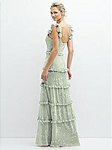 Rear View Thumbnail - Vintage Primrose Sage Tiered Chiffon Maxi A-line Dress with Convertible Ruffle Straps