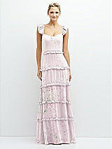 Front View Thumbnail - Watercolor Print Tiered Chiffon Maxi A-line Dress with Convertible Ruffle Straps