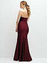 Rear View Thumbnail - Cabernet Strapless Basque-Neck Draped Stretch Satin Mermaid Dress with Horsehair Hem