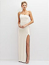 Front View Thumbnail - Ivory Sleek One-Shoulder Crepe Column Dress with Cut-Away Slit