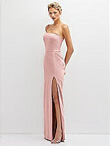 Side View Thumbnail - Rose Sleek One-Shoulder Crepe Column Dress with Cut-Away Slit