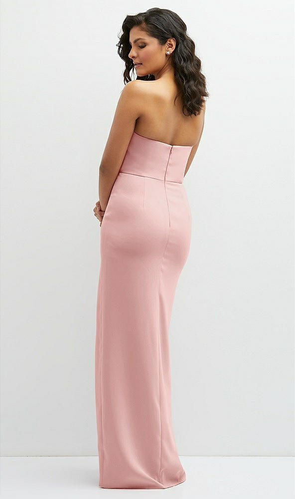 Back View - Rose Sleek Strapless Crepe Column Dress with Cut-Away Slit