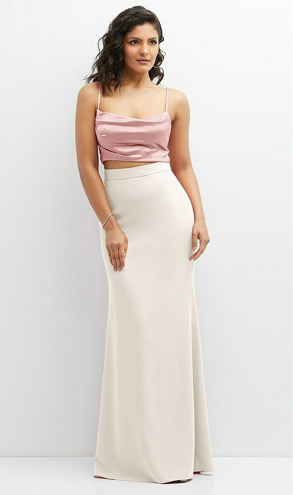 Front View - Ivory Crepe Mix-and-Match High Waist Fit and Flare Skirt