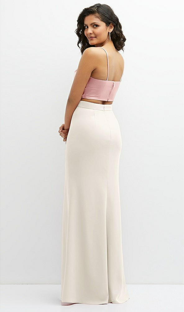 Back View - Ivory Crepe Mix-and-Match High Waist Fit and Flare Skirt