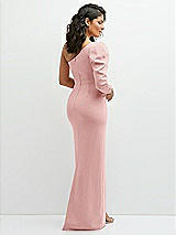 Rear View Thumbnail - Rose 3/4 Puff Sleeve One-shoulder Maxi Dress with Rhinestone Bow Detail