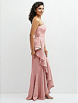 Side View Thumbnail - Rose Strapless Crepe Maxi Dress with Ruffle Edge Bias Wrap Skirt