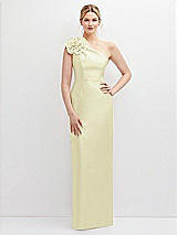 Front View Thumbnail - Butter Yellow Oversized Flower One-Shoulder Satin Column Dress