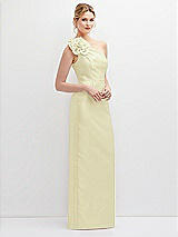Side View Thumbnail - Butter Yellow Oversized Flower One-Shoulder Satin Column Dress