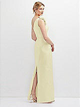 Rear View Thumbnail - Butter Yellow Oversized Flower One-Shoulder Satin Column Dress