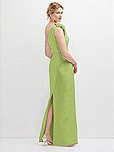 Rear View Thumbnail - Mojito Oversized Flower One-Shoulder Satin Column Dress