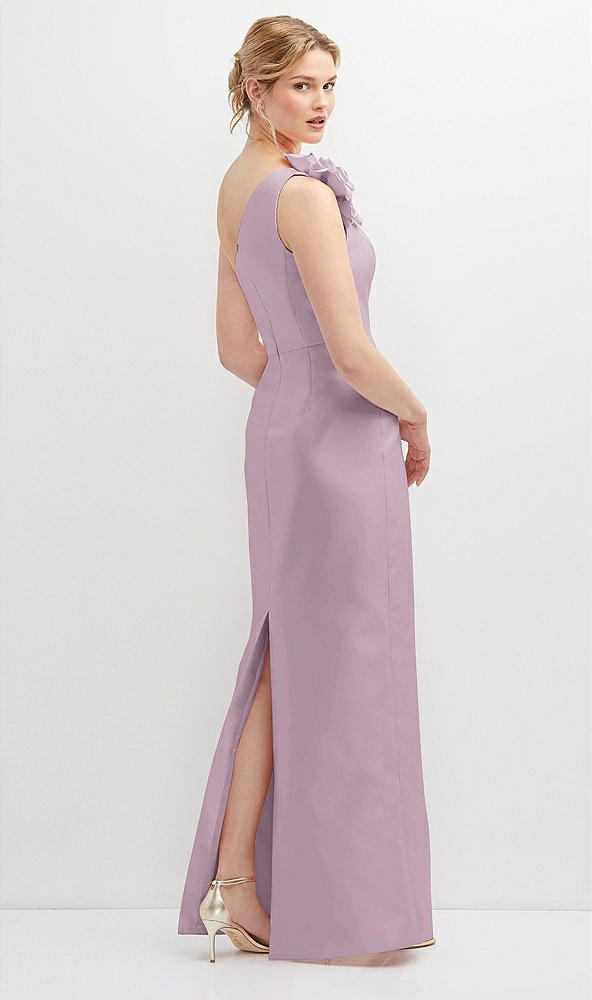 Back View - Suede Rose Oversized Flower One-Shoulder Satin Column Dress