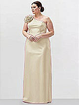 Alt View 1 Thumbnail - Champagne Oversized Flower One-Shoulder Satin Column Dress