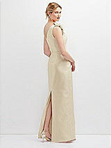 Rear View Thumbnail - Champagne Oversized Flower One-Shoulder Satin Column Dress