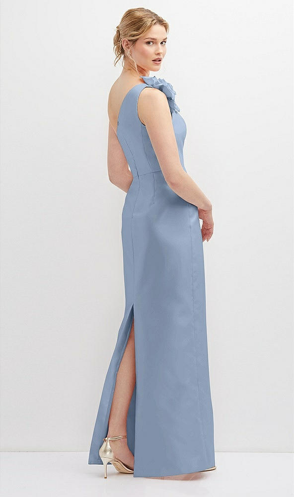 Back View - Cloudy Oversized Flower One-Shoulder Satin Column Dress