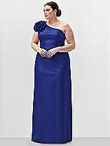 Alt View 1 Thumbnail - Cobalt Blue Oversized Flower One-Shoulder Satin Column Dress