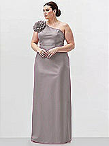 Alt View 1 Thumbnail - Cashmere Gray Oversized Flower One-Shoulder Satin Column Dress