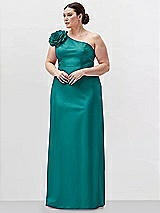 Alt View 1 Thumbnail - Jade Oversized Flower One-Shoulder Satin Column Dress