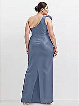 Alt View 2 Thumbnail - Larkspur Blue Oversized Flower One-Shoulder Satin Column Dress