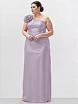 Alt View 1 Thumbnail - Lilac Haze Oversized Flower One-Shoulder Satin Column Dress