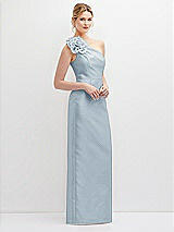 Side View Thumbnail - Mist Oversized Flower One-Shoulder Satin Column Dress