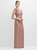 Side View Thumbnail - Neu Nude Oversized Flower One-Shoulder Satin Column Dress