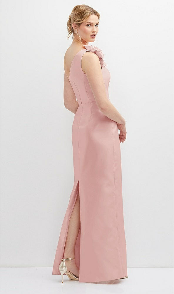 Back View - Rose Oversized Flower One-Shoulder Satin Column Dress