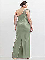 Alt View 2 Thumbnail - Sage Oversized Flower One-Shoulder Satin Column Dress
