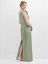 Rear View Thumbnail - Sage Oversized Flower One-Shoulder Satin Column Dress