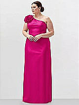Alt View 1 Thumbnail - Think Pink Oversized Flower One-Shoulder Satin Column Dress