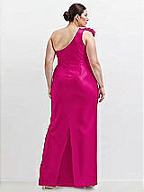 Alt View 2 Thumbnail - Think Pink Oversized Flower One-Shoulder Satin Column Dress