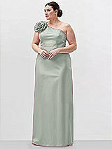 Alt View 1 Thumbnail - Willow Green Oversized Flower One-Shoulder Satin Column Dress