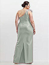 Alt View 2 Thumbnail - Willow Green Oversized Flower One-Shoulder Satin Column Dress