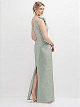 Rear View Thumbnail - Willow Green Oversized Flower One-Shoulder Satin Column Dress