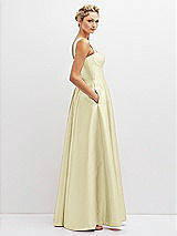 Side View Thumbnail - Butter Yellow Lace-Up Back Bustier Satin Dress with Full Skirt and Pockets