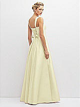 Rear View Thumbnail - Butter Yellow Lace-Up Back Bustier Satin Dress with Full Skirt and Pockets