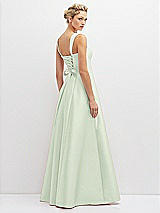 Rear View Thumbnail - Mint Green Lace-Up Back Bustier Satin Dress with Full Skirt and Pockets