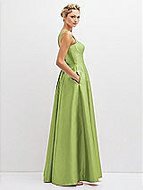 Side View Thumbnail - Mojito Lace-Up Back Bustier Satin Dress with Full Skirt and Pockets