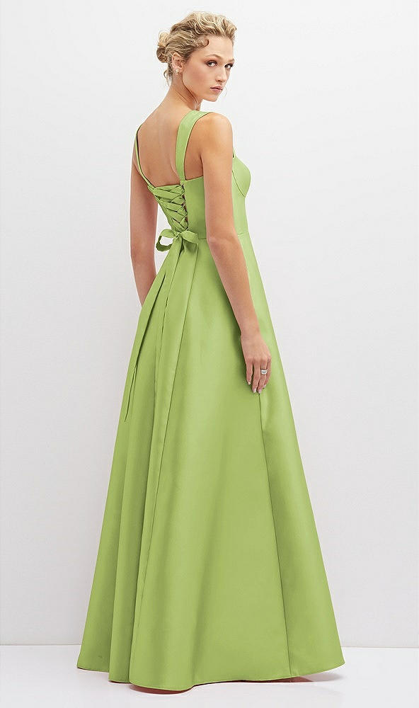 Back View - Mojito Lace-Up Back Bustier Satin Dress with Full Skirt and Pockets